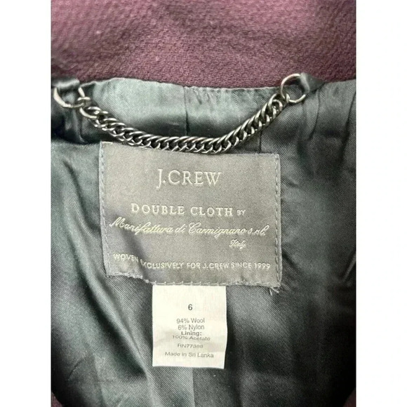 J.Crew Classic Lady Day Coat Italian‎ Double Cloth Wool Eggplant Women’s Size 6 - Picture 5 of 6